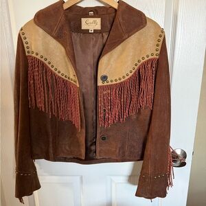 Scully Brown and Tan Leather Jacket with Fringe